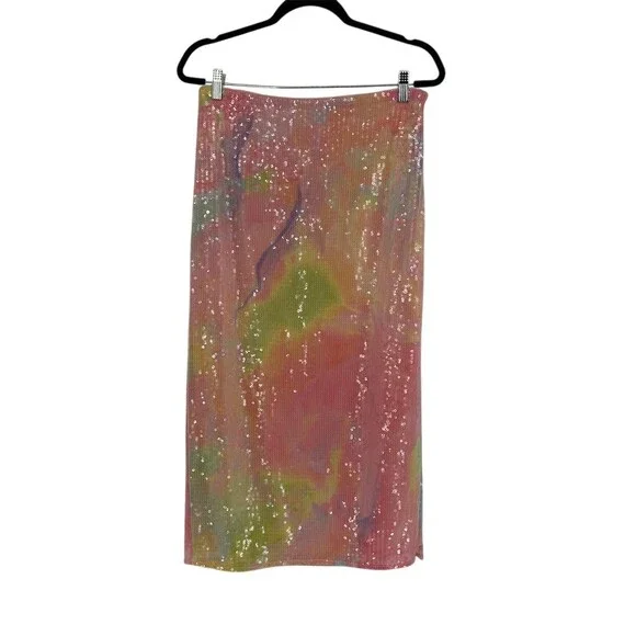Hutch Anthropologie Rainbow Ombré Sequin Mesh Midi Slip Skirt Size M - Picture 5 of 11